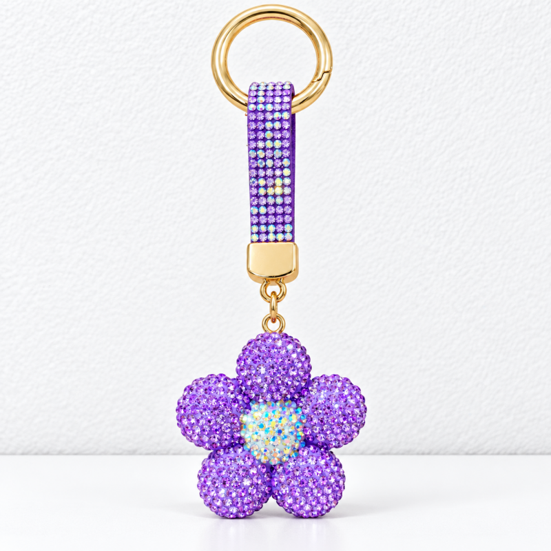 CouldNook Flower Keychain - Rhinestone Petals and Coordinating Decorative Strap
