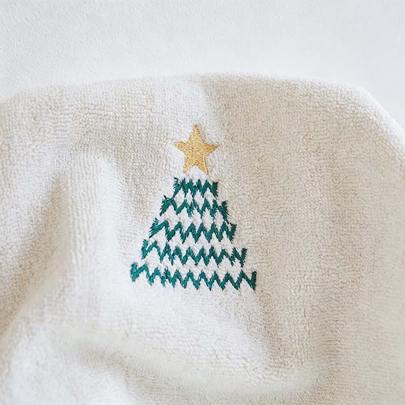 CouldNook Embroidered Cotton Towel - Illustrated Motifs And Contrast Edges