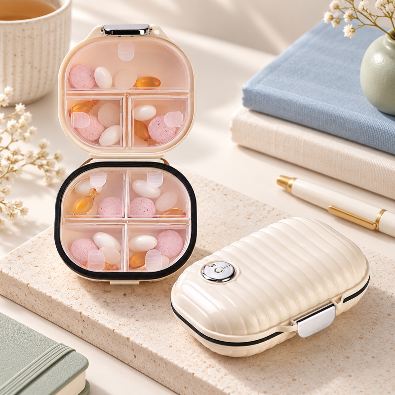 CouldNook Ribbed Pill Box - Rounded Case and Clear Inner Covers