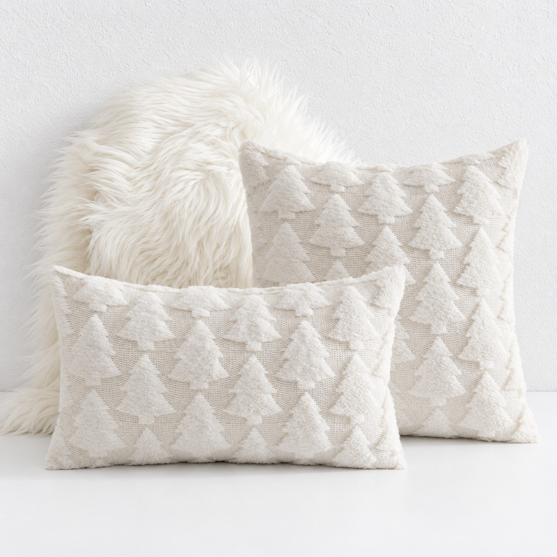 CouldNook Seasonal Pattern Cushion - Plaid Checks And Raised Festive Motifs