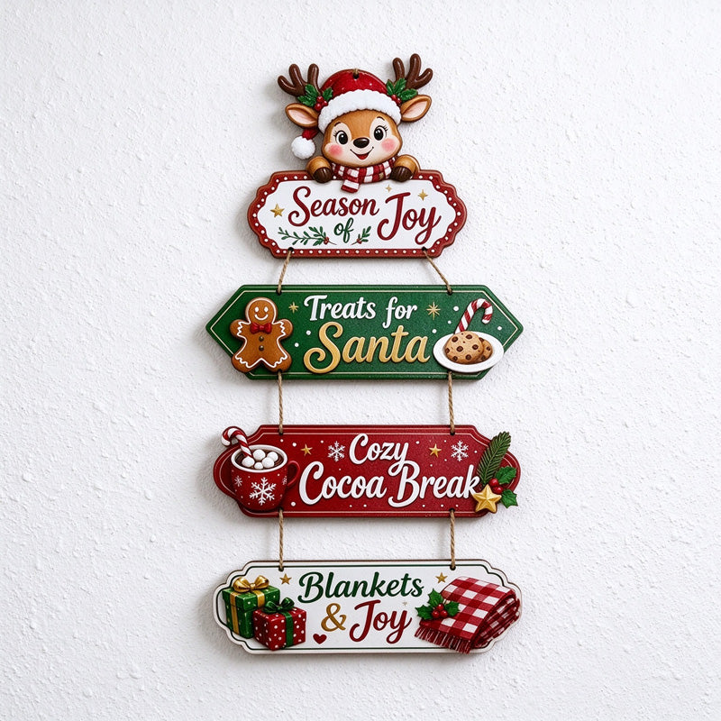 Wooden Christmas Hanging Sign with Connected Message Panels