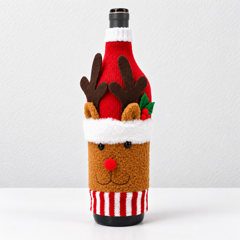 CouldNook Christmas Wine Bottle Cover - Knitted Character Sleeve