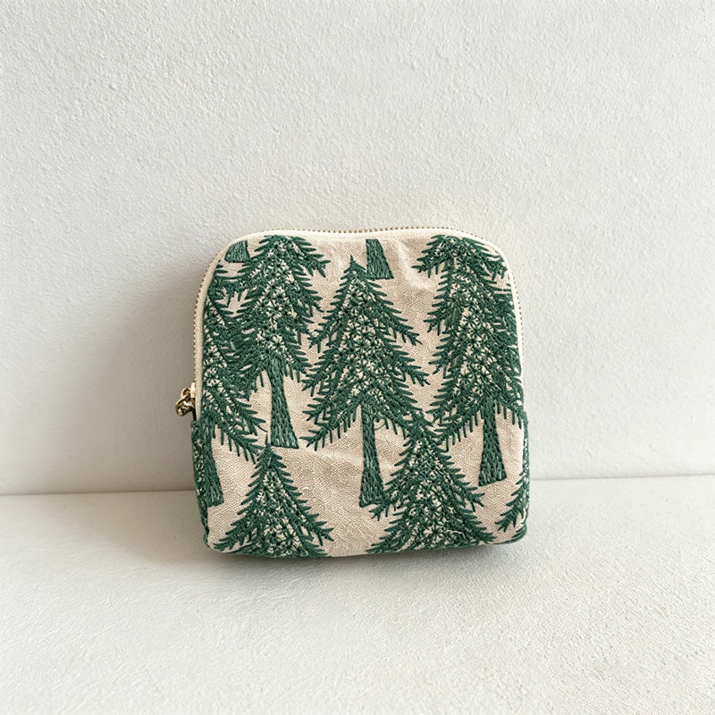 CloudNook Embroidered Cotton Linen Jewelry Pouch‑Travel Jewellery Case