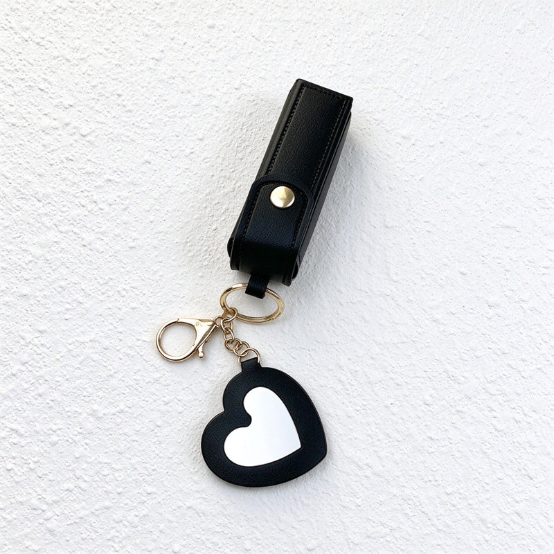 Lipstick Holder Keychain with Attached Heart Mirror