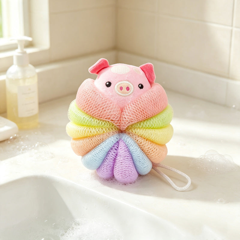 CouldNook Animal Bath Pouf - Braided Character Flower Design