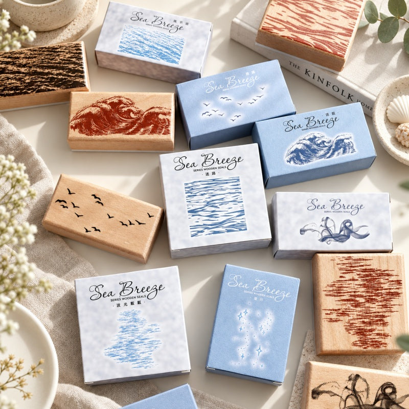 CouldNook Sea Motif Stamp - Waves Sky Details and Wood Mount