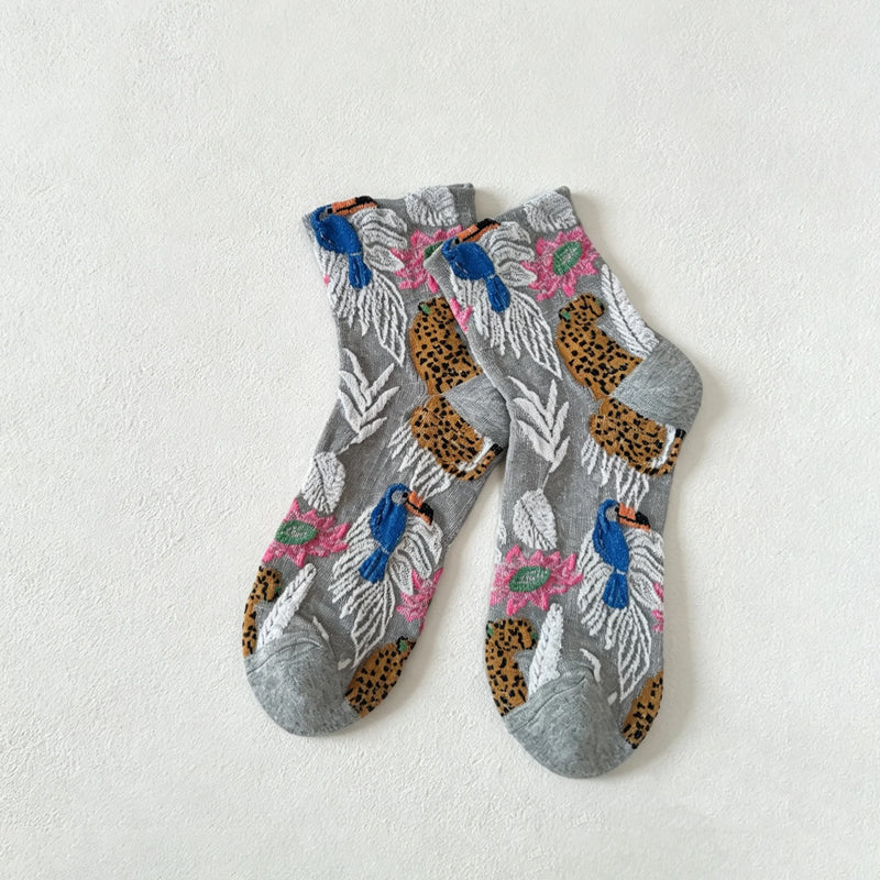 CouldNook Floral Sheer Crew Socks-Sheer Mesh Body