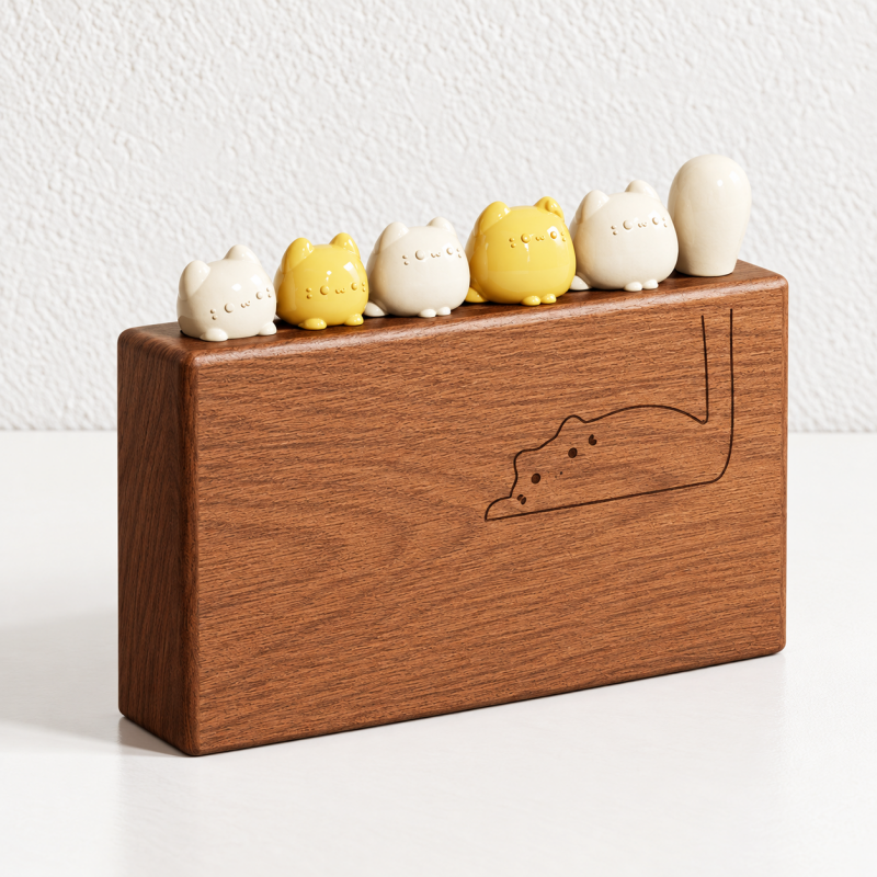 Cat Fruit Fork Set - Character Tops and Wooden Block