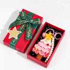 Crochet Christmas Tree Keychain with Pearl-Look Bead Loop