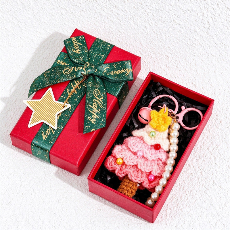 Crochet Christmas Tree Keychain with Pearl-Look Bead Loop