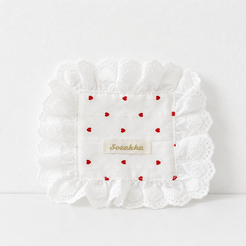CouldNook Heart Print Cotton Lace Coaster - Ruffled Edge