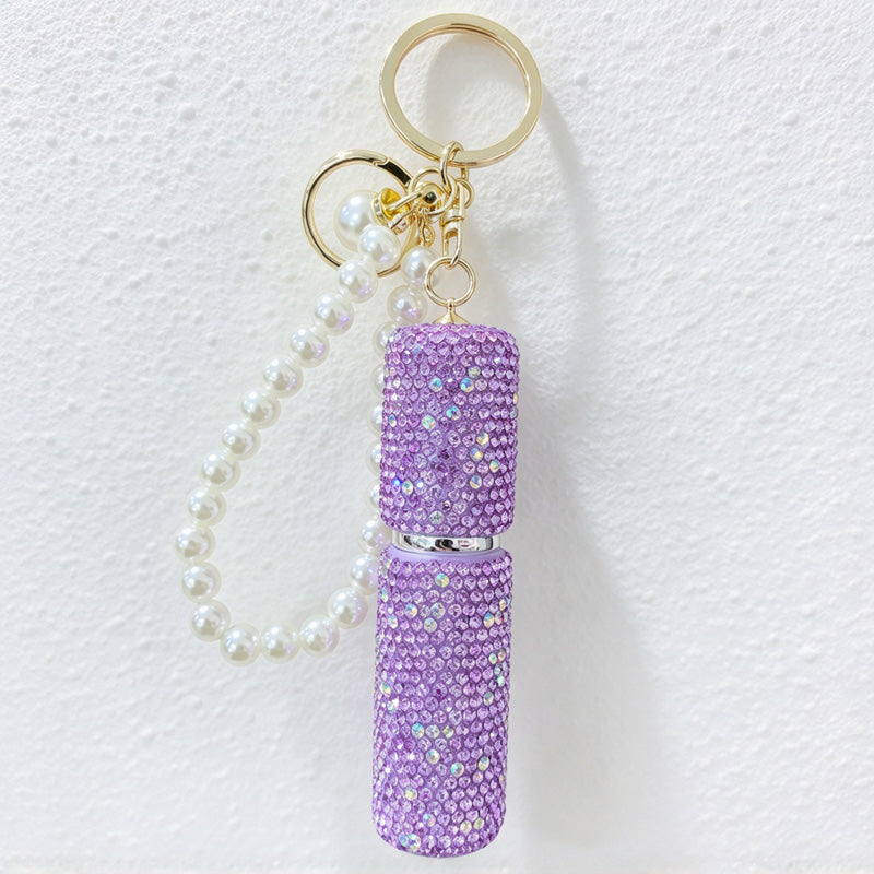 CouldNook Rhinestone Perfume Bottle Keychain - Beaded Loop and Rounded Cap