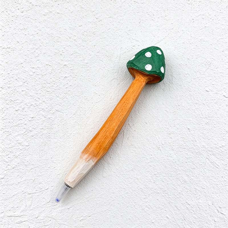 CouldNook Carved Mushroom Pen - Painted Cap And Faceted Wooden Stem
