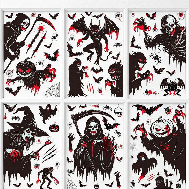 CouldNook Halloween Spooky Static Window Clings‑Reaper Skeleton Ghost Pumpkin Decor