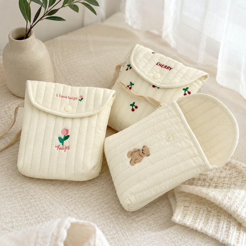 CouldNook Cute Embroidered Sanitary Pouch‑Portable Mini Storage Bag for Sanitary Napkins