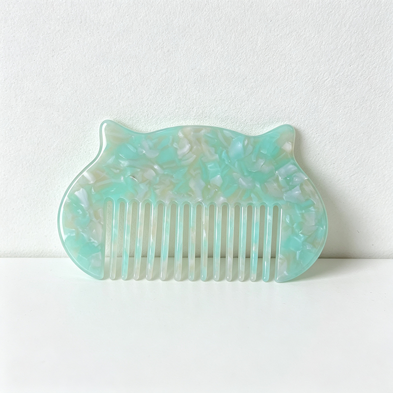 CloudNook Cat Shape Acetate Comb‑Marble Wide Tooth Hair Comb