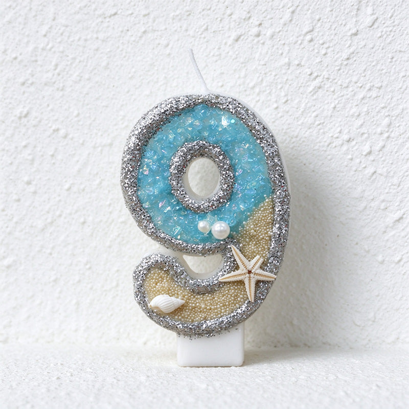 Beach Number Birthday Candle with Starfish and Shell Details