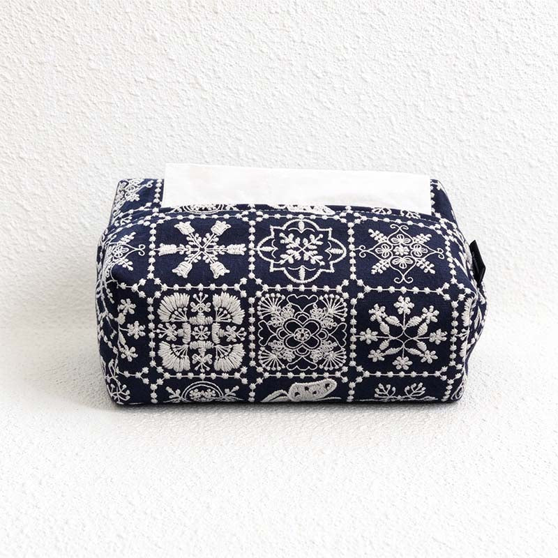 CouldNook Embroidered Tissue Box Cover - Patterned Panels And Zip Access
