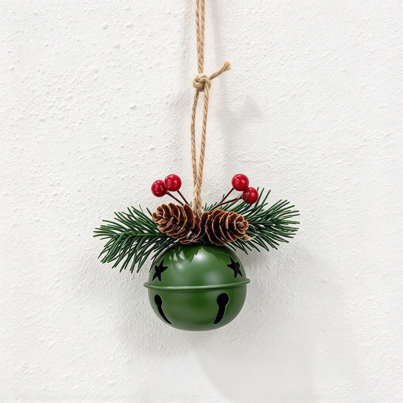CouldNook Christmas Bell Ornament - Checkered Bows and Greenery Accents