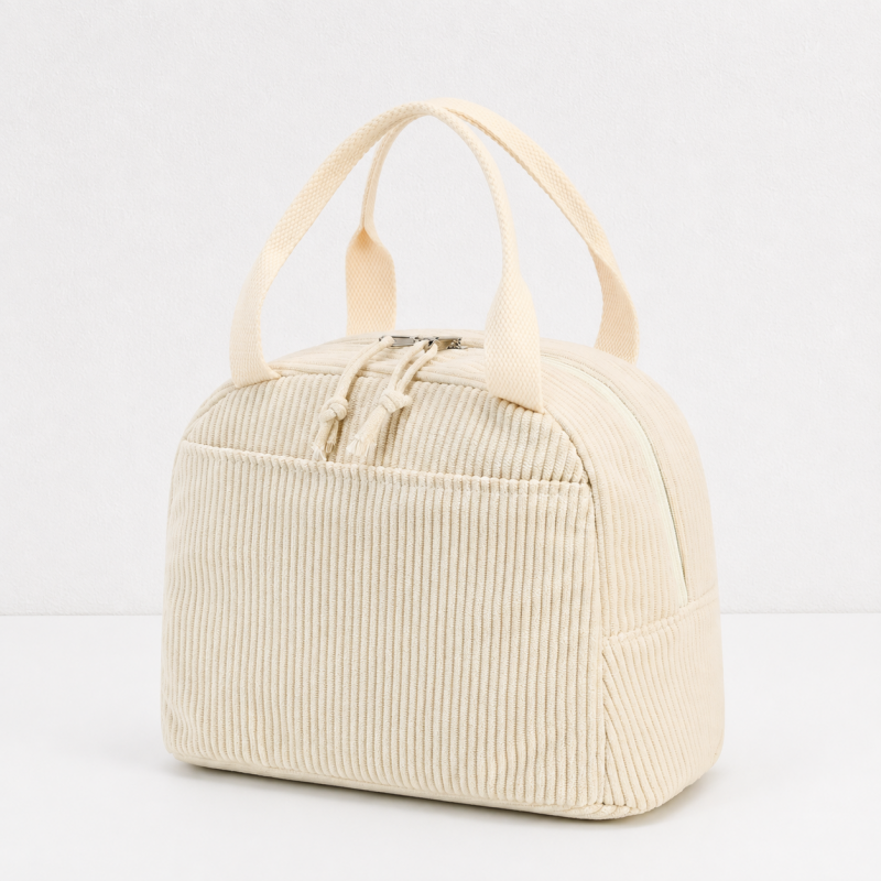 CouldNook Corduroy-Look Lunch Bag - Double Zipper and Front Pocket