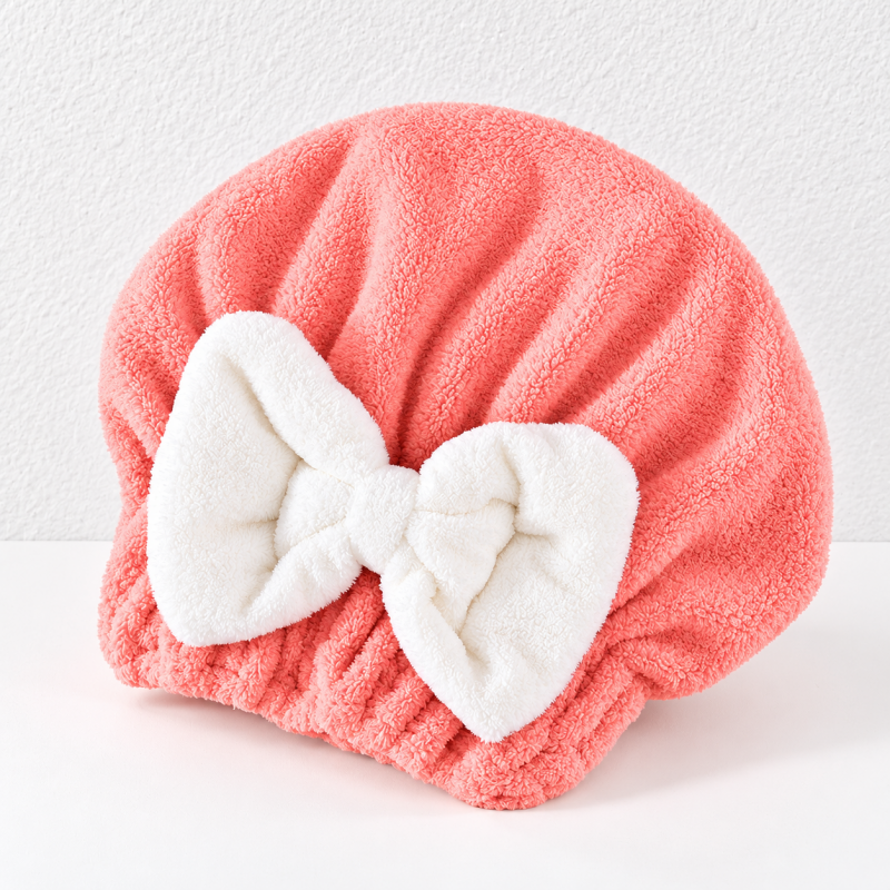 CouldNook Hair Drying Cap - Contrasting Plush Bow