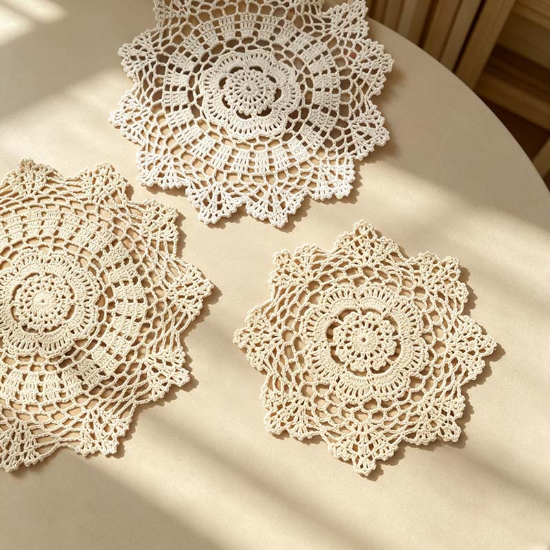 CouldNook Round Crocheted Lace Placemat - White Cream Sizes