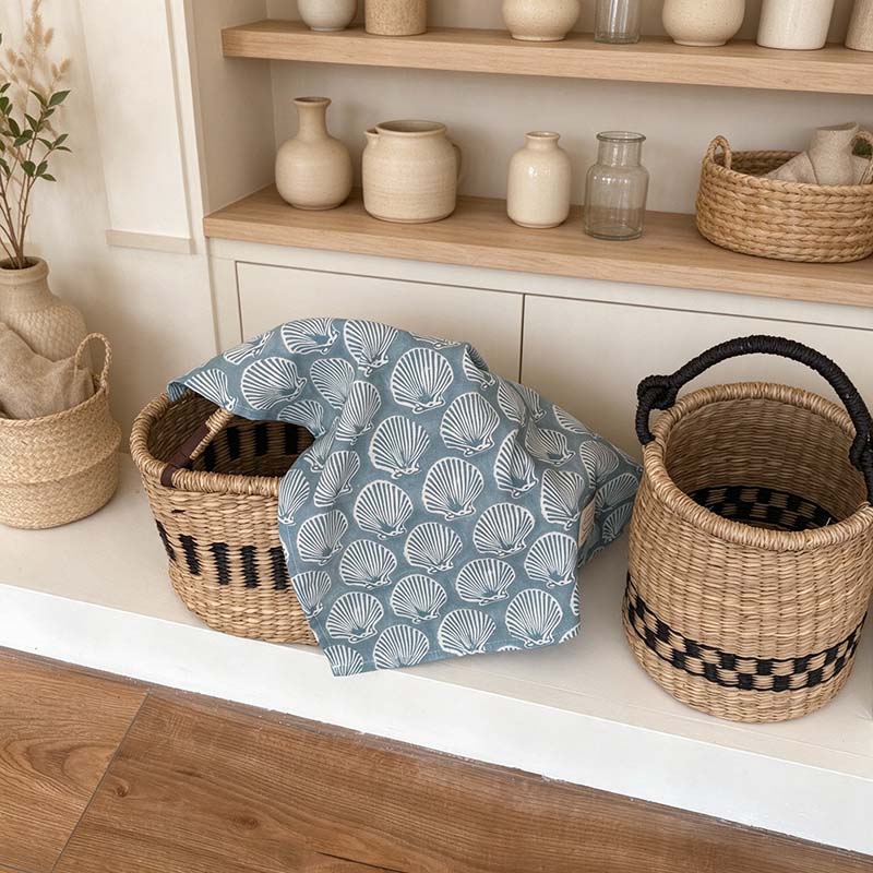 Printed Cotton Table Cloth with Lemon and Shell Designs