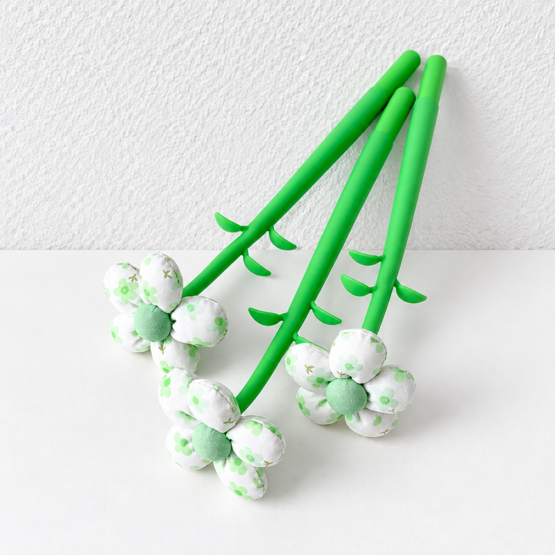 CouldNook Flower Gel Pen - Patterned Fabric Petals and Leafy Stem