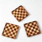CouldNook Checkerboard Wood Coaster - Square Rubberwood Geometric Design