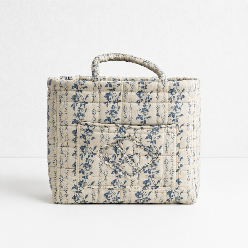 CouldNook Quilted Storage Basket - Floral Prints and Carry Handles