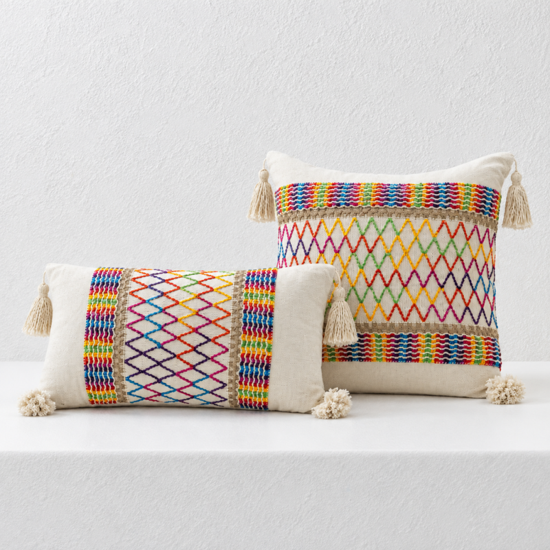 CouldNook Tasseled Cushion Cover - Woven Patterns And Four Corner Tassels