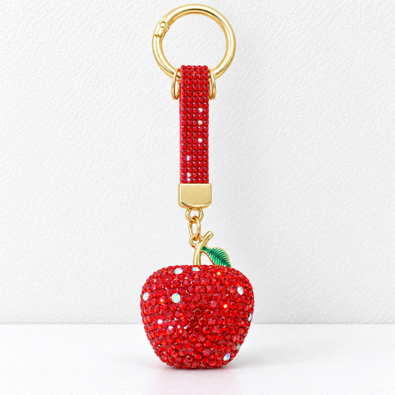 CouldNook Apple Keychain - Dimensional Rhinestone Fruit and Small Leaf Detail