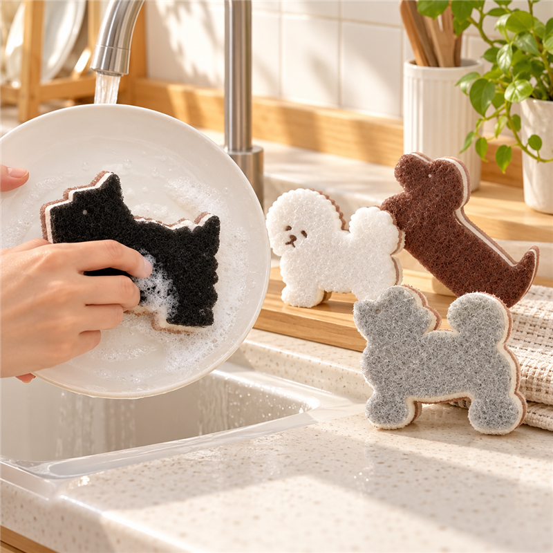 CloudNook 4PCS Dog‑Shaped Dish Sponge‑Cute Kitchen Cleaning Scrub