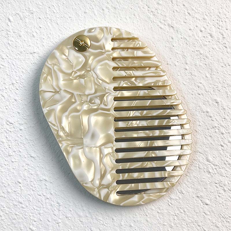 CouldNook Oval Mirror Comb - Patterned Acetate and Gold-tone Swivel Pivot