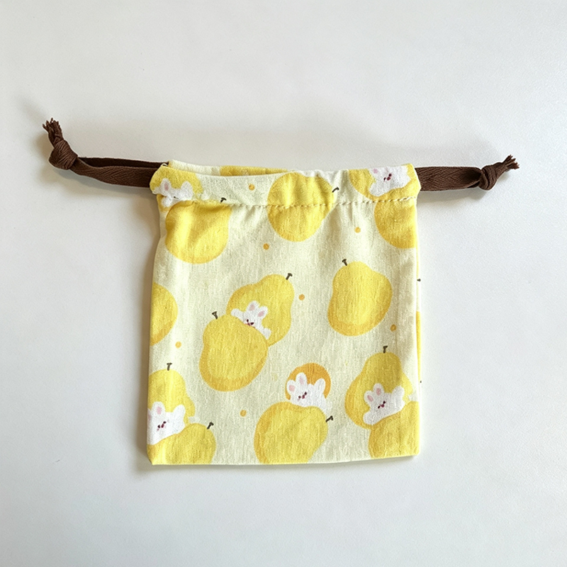 CloudNook Cartoon Print Drawstring Pouch‑Cotton Blend Small Storage Bag