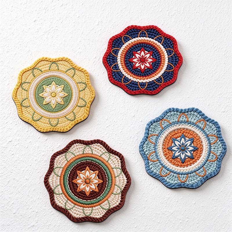 CouldNook Mandala Rubber Printed Table Mat - Knit Effect