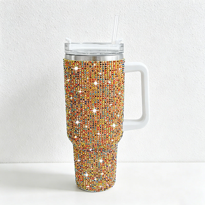 CouldNook 40oz Rhinestone Tumbler-Stainless Steel Vacuum Insulated Ice Tumbler with Handle & Straw
