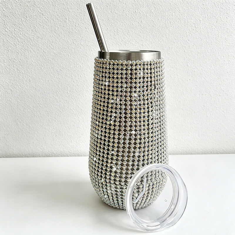 CouldNook Rhinestone Tumblers-6oz Stainless Steel Vacuum Insulated U-Shaped Eggshell Coffee Cup with Straw
