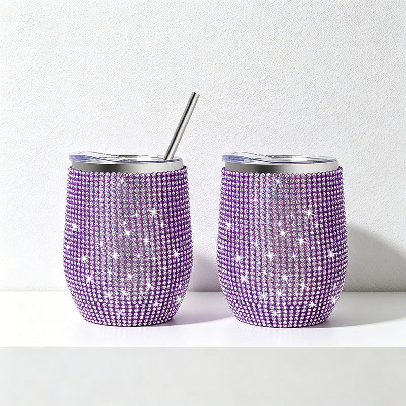CouldNook 12oz Bling Rhinestone Stemless Wine Tumbler - Clear Lid & Straw (Leopard & Ombre Series)