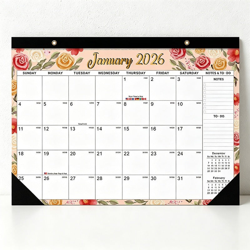 English 2026-2027 Wall Calendar - Floral Art Monthly Planner