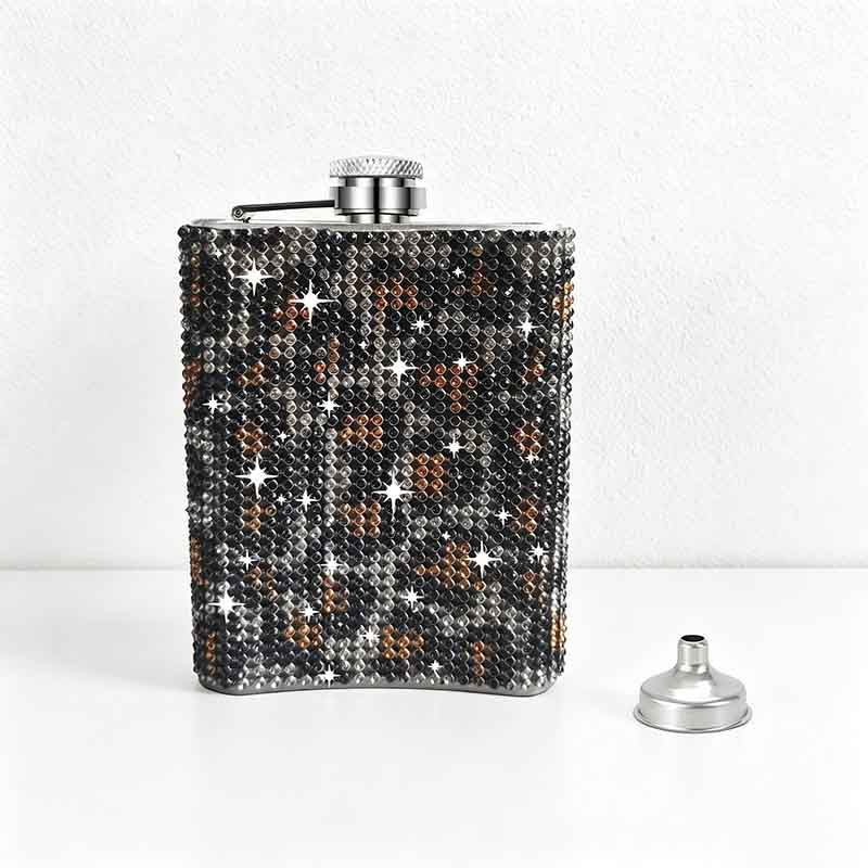 CouldNook 6/8oz Bling Rhinestone Hip Flask - Pocket Size with Funnel (Leopard & Gradient Series)