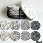 CouldNook 8-Piece Woven Cotton Coaster Set with Metal Holder - Minimalist Gradient Drink Mats