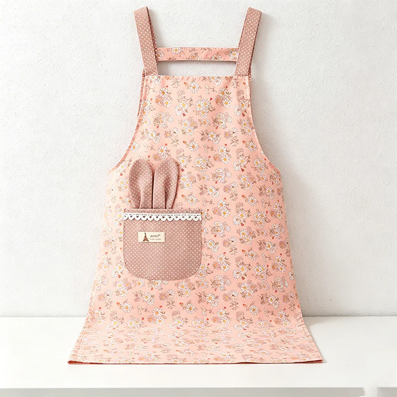 Floral with Bunny Pocket Backband Apron - Polyester Kitchen Apron