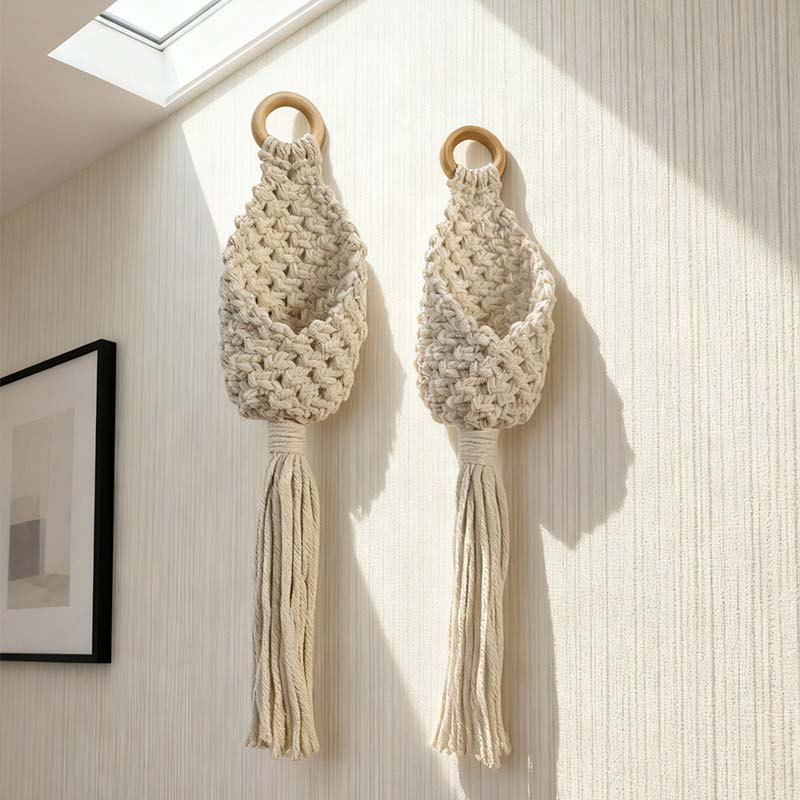 Macrame Plant Hanger Wall Decor - Cotton Woven Wall Basket