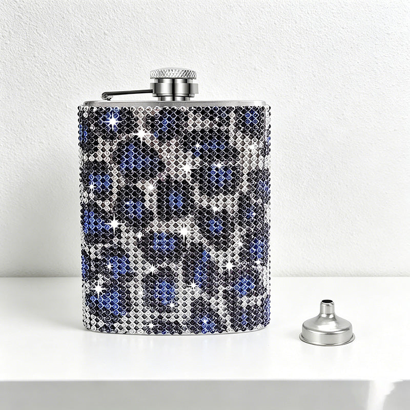 CouldNook 6/8oz Bling Rhinestone Hip Flask - Pocket Size with Funnel (Solid Color Series)