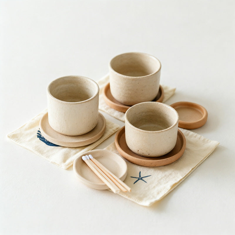 CouldNook Rustic Embroidered Fabric Coaster Set of 4 - Farmhouse Cotton Mug Mat