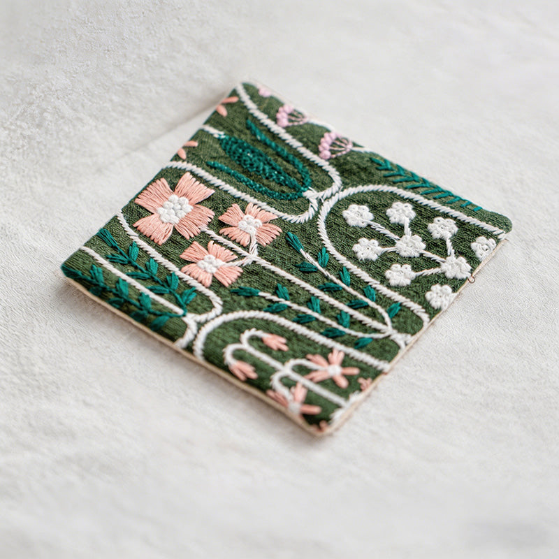 CouldNook Vintage Embroidered Fabric Coaster - Japanese Floral Square Mug Mat