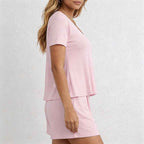 CouldNook Lounge Set 2 Piece-Casual Soft Short Sleeve Flowy Top & High Waist Shorts Pajama Set