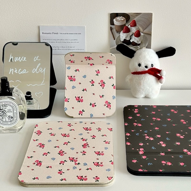 CouldNook Patterned Folding Mirror - Printed Cover And Fold-Back Tabletop Support