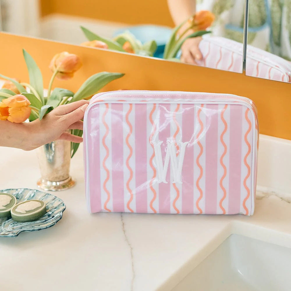 CouldNook Patterned Cosmetic Bag - Glossy Finish And Contrasting White Piping